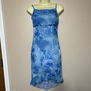 Ethereal Y2K Fairycore Blue Floral Slip Dress Chiffon High-Low Size S